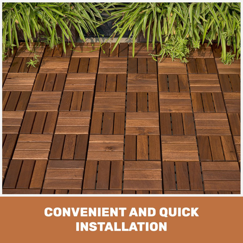 English Elm Acacia Wood Interlocking Deck Tiles, 30 Pcs 12" X 12" Durable Outdoor Flooring For Patios & Pools W2391P272587