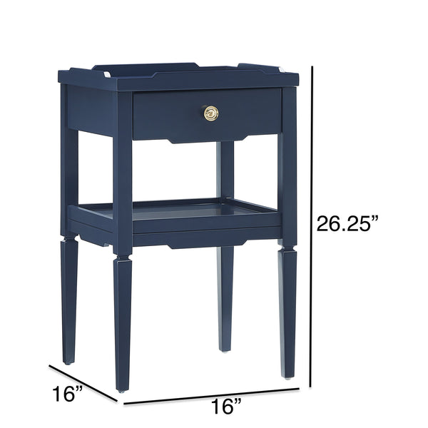 English Elm Foley Midnight Blue 1-Drawer Nightstand with Gold Pull, Tapered Legs, Lower Shelf & Smooth Glides B050P376967