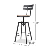 Christopher Knight Home® - Noble House - Alanis Modern Industrial Firwood Adjustable Height Swivel Barstools, Natural and Black Brushed Silver - Set of 2