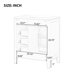 English Elm 30" Modern Bathroom Vanity with Sink Combo — Solid Rubberwood & MDF, 3 Drawers, Freestanding Contemporary Design White N725P246482K