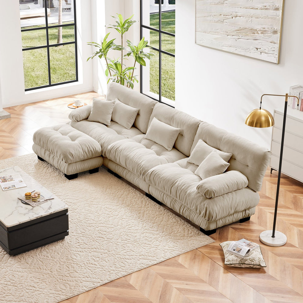 English Elm Luxury Modular Sectional Sofa Couch - Elegant Chenille L-Shaped Deep Seat With Convertible Ottoman W714S01029