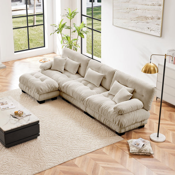 English Elm Luxury Modular Sectional Sofa Couch - Elegant Chenille L-Shaped Deep Seat With Convertible Ottoman W714S01029