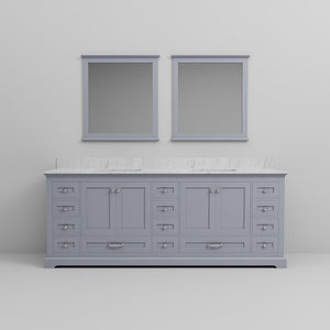 English Elm Dark Grey Double Bath Vanity 84" W With Carrara Marble Top & 34" Mirrors – Elegant Storage Solution B2731S00824