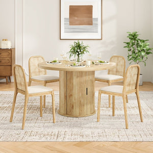 English Elm 43" Round Wood Dining Table with Geometric Metal Base Seats 4 Space Saving Modern Natural T3623P433900