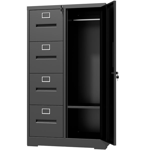 English Elm Metal Four Drawer Filing Cabinet with Lock Steel Storage for Home Office Bedroom Black W2735P457274