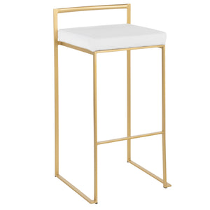 English Elm Fuji 30" Glamorous Stackable Barstools Set Of 3 In Gold Metal & White Velvet For Chic Interiors B202P222223