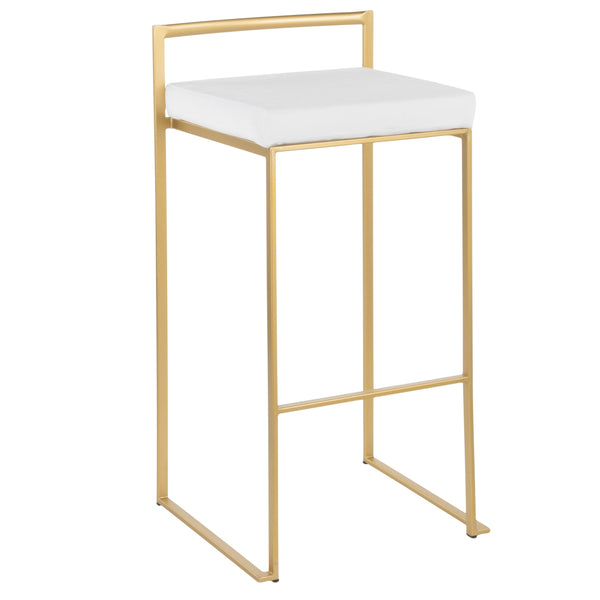 English Elm Fuji 30" Glamorous Stackable Barstools Set Of 3 In Gold Metal & White Velvet For Chic Interiors B202P222223