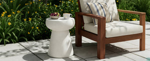 English Elm U_style Sculptural Mushroom Pedestal Table Travertine Mgo Stone Look Patio Accent Beige N711P422070K
