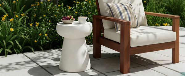 English Elm U_style Sculptural Mushroom Pedestal Table Travertine Mgo Stone Look Patio Accent Beige N711P422070K