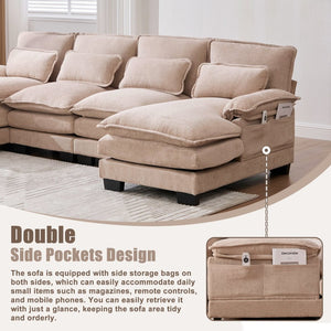 English Elm United We Win U-Shaped Chenille Sectional Couch, 4-Seat Modular Sofa With Memory Foam & Storage W1568S00219-GIGA