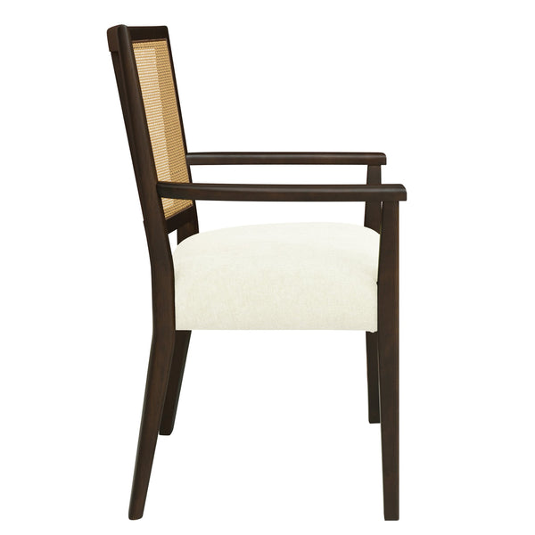 English Elm Christopher Knight Home® - ARM Mid-Century Dining Chair with Rattan Back & Upholstered Foam Seat, Solid Rubberwood Frame Beige,Dark Brown N771P254005O