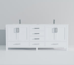 English Elm White Double Bath Vanity 84" W x 22" D with Carrara Marble Top, 14 Drawers, Soft-Close, Faucet Included B2731P259146