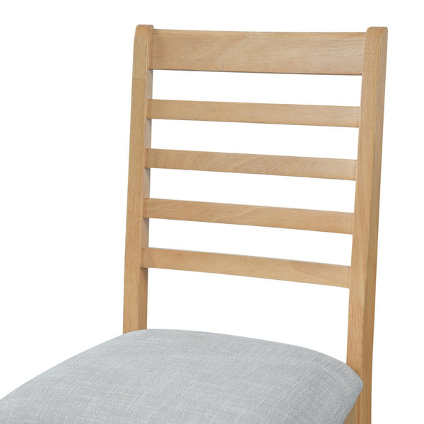 English Elm 2-piece Farmhouse Ladder Back Dining Chair Set Rubberwood Frame Upholstered Seat Kitchen Natural+Beige N752P436723N