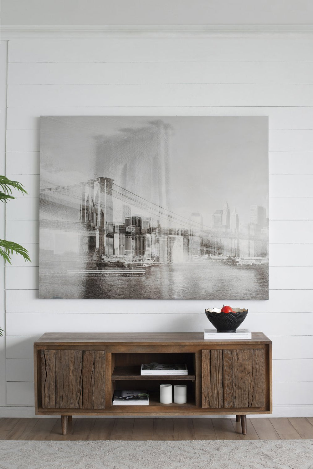 English Elm 55x16x22.5" Modern TV Cabinet Recycle Wood Two-Door Acacia Mango Blend Ample Storage Stylish Base 56.1x27x25 W2078P180767