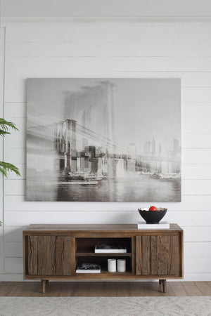 English Elm 55x16x22.5" Modern TV Cabinet Recycle Wood Two-Door Acacia Mango Blend Ample Storage Stylish Base 56.1x27x25 W2078P180767