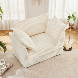 English Elm Slip-Covered Armchair – Cozy Cream Corduroy Sofa With Deep Seat, Large Cushions & Washable Covers W3041P240119-GIGA