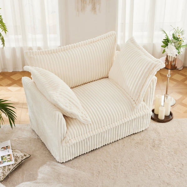 English Elm Slip-Covered Armchair – Cozy Cream Corduroy Sofa With Deep Seat, Large Cushions & Washable Covers W3041P240119-GIGA