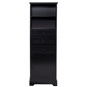 English Elm Black Tall Storage Cabinet with 3 Drawers, Adjustable Shelves, Anti-Tip, MDF Painted Finish for Office Bath WF323347AAB