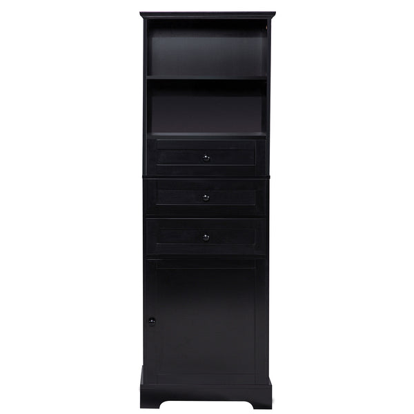 English Elm Black Tall Storage Cabinet with 3 Drawers, Adjustable Shelves, Anti-Tip, MDF Painted Finish for Office Bath WF323347AAB