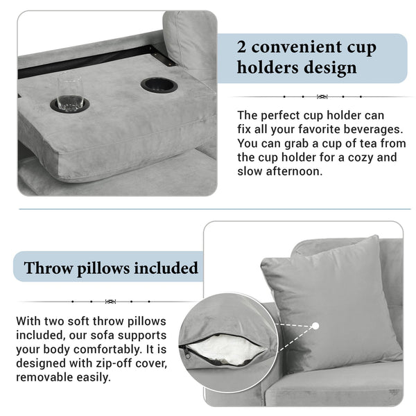 English Elm 105" Modern Velvet Sectional Sofa with Storage Ottoman, Reversible Chaise, Cup Holders & Pillows Gray N719S000580E