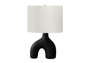 English Elm Lighting, Sculptural Arch Ceramic Table Lamp Matte Black Base Ivory Fabric Shade Modern B2710P461824