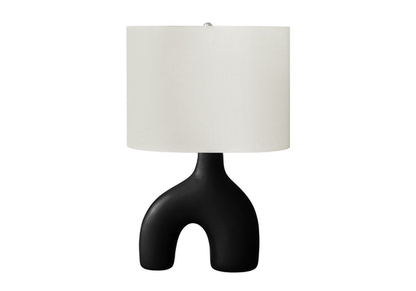 English Elm Lighting, Sculptural Arch Ceramic Table Lamp Matte Black Base Ivory Fabric Shade Modern B2710P461824
