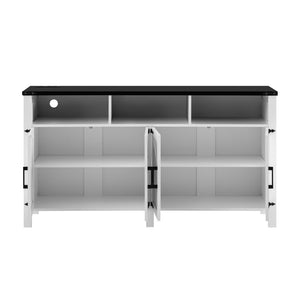 English Elm U_style 59 Inch Sideboard Buffet with Built in Power Outlets Open Cubbies Metal Accents White+Black N711P347407K