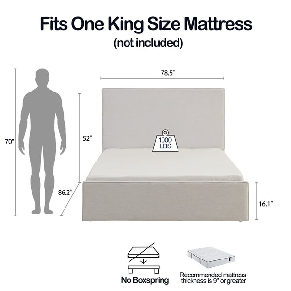 English Elm Lucas Tall Headboard Upholstered Bed - 52" Elegant Ivory Design, No Box Spring, Easy Setup, King Size B083P377094