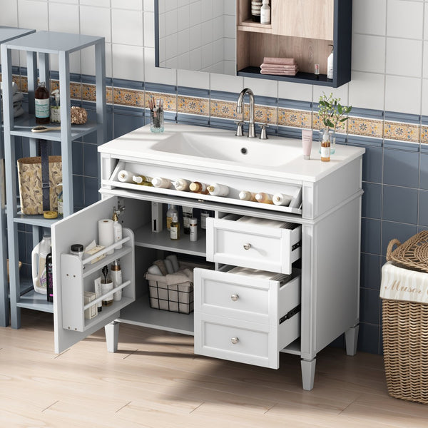 English Elm 36'' Modern Bathroom Vanity With Storage, Elegant Resin Sink, 2 Drawers & Tip-Out Drawer Design N710S136004K