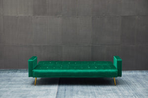 English Elm SOFA Velvet Convertible Sofa Bed with Golden Legs, Solid Wood Frame, Compact Design for Small Spaces Green B205P246431