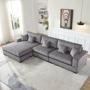 English Elm 148.03'' Mid Century Modern 4 Seat Sectional Sofa with Reversible Chaise for Living Room Grey W876S00329