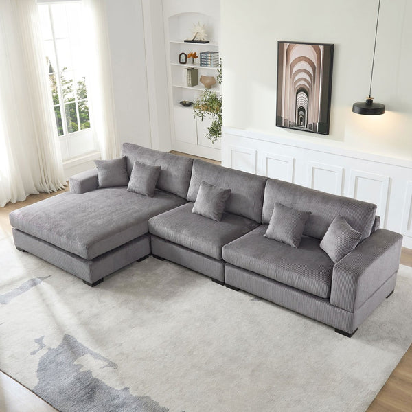 English Elm 148.03'' Mid Century Modern 4 Seat Sectional Sofa with Reversible Chaise for Living Room Grey W876S00329