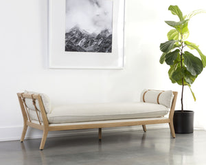 Sunpan ADELINA Daybed - Stylish Heather Ivory Tweed with Solid Oak Frame and Unique Leather Accents 111280