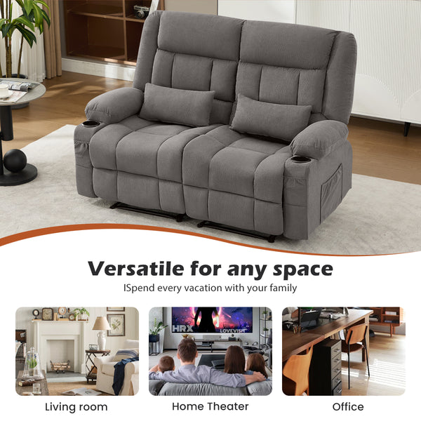 English Elm Recliner Oversized Manual Loveseat with Cup Holders and Side Pocket, Ergonomic 150° Recline, 600lb Capacity Grey W1521S00074