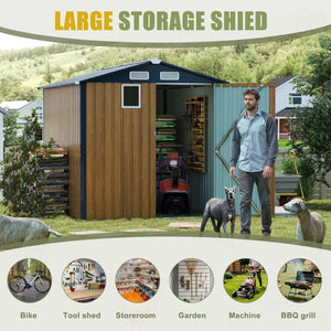 English Elm 6x8ft Outdoor Steel Storage Shed Lockable Vented Galvanized Metal Garden Backyard Tool Unit Yellow W1598P361332