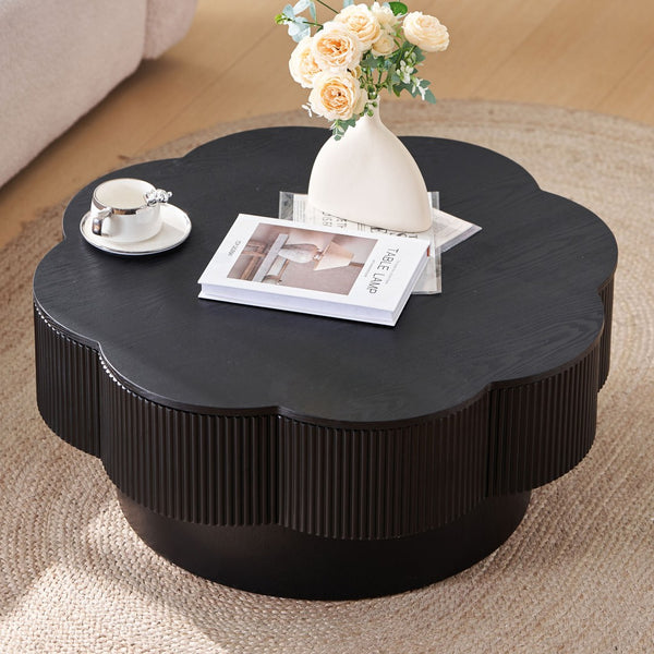 English Elm 31.50"modern Blossom Coffee Table Wood Veneer Iron Base Storage Living Room W757P350935
