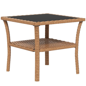 English Elm Outsunny Rattan Side Table - Stylish Outdoor Coffee Table With Storage Shelf & Glass Top, Sand W2225P200703-GIGA