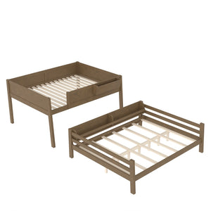 English Elm Queen Over Bunk Bed Pine Frame with Built in Shelving Detachable Vintage Style Brown W5316S00015
