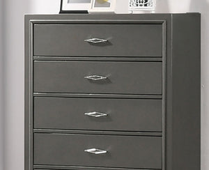 English Elm 1pc Chest with Five Drawers in Soft Gray Sheen, Acrylic Pulls, Sleek Contemporary Storage Tower Metallic Grey 36 L x 19 W x 50 H B2741P368963