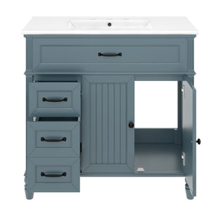 English Elm [video] 36 Inch Freestanding Bathroom Vanity Acacia Wood Legs Ceramic Sink Soft Close Blue Gray N759S340019C