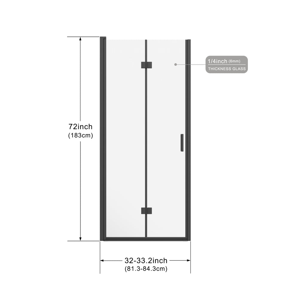 English Elm Goodyo 32"X72" Frameless Bifold Shower Door – Durable Clear Glass, Sleek Black Finish, Reversible Design D163118299