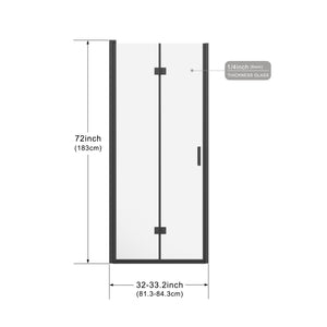 English Elm Goodyo 32"X72" Frameless Bifold Shower Door – Durable Clear Glass, Sleek Black Finish, Reversible Design D163118299