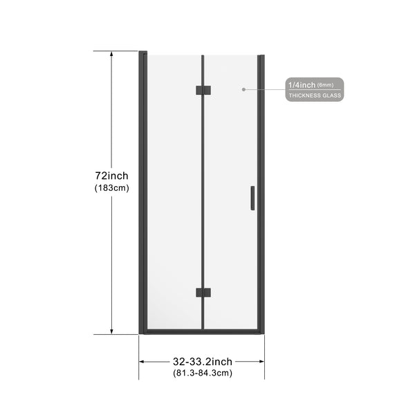 English Elm Goodyo 32"X72" Frameless Bifold Shower Door – Durable Clear Glass, Sleek Black Finish, Reversible Design D163118299