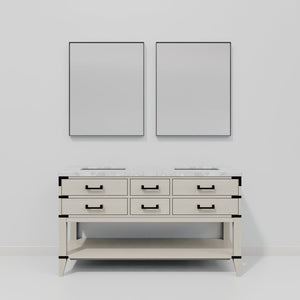 English Elm White Oak Double Bath Vanity With Carrara Marble Top, 60" W, 22" D, And Two Elegant Mirrors Included B2731S01634-GIGA