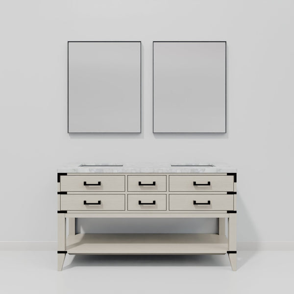 English Elm White Oak Double Bath Vanity With Carrara Marble Top, 60" W, 22" D, And Two Elegant Mirrors Included B2731S01634-GIGA