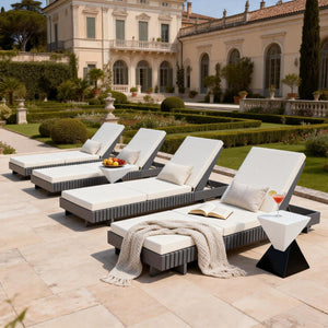 English Elm Modern Acacia Wood Outdoor Chaise Lounge Slatted Reclining Poolside Sun Chair Cream,Dark Grey N770P281696G_N770P208317C
