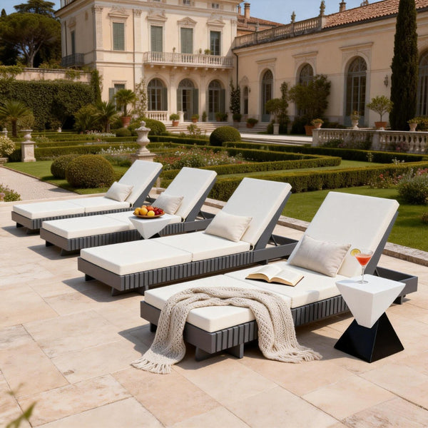 English Elm Modern Acacia Wood Outdoor Chaise Lounge Slatted Reclining Poolside Sun Chair Cream,Dark Grey N770P281696G_N770P208317C