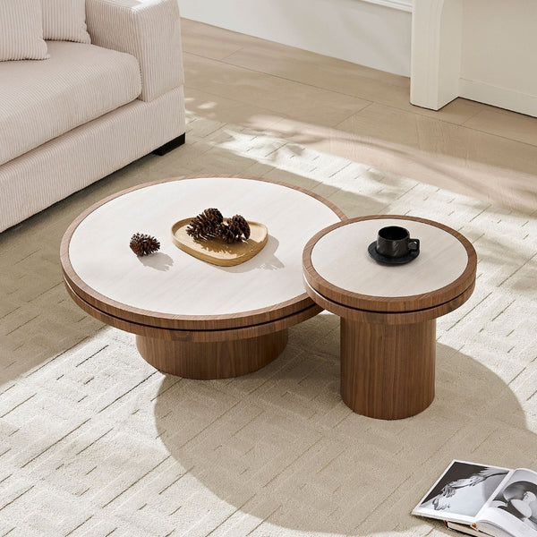 English Elm 19.49 Inch Round Sintered Stone Top Mdf Pedestal Side Table for Modern Living Spaces W876P460750