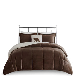 English Elm Full/Queen Alton Plush to Sherpa Comforter Set with Hypoallergenic Down Alternative Fill, Cozy Cabin Retreat Brown+Ivory 22.44 L x 20.87 W x 13.39 H B035100492