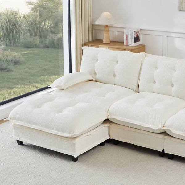 English Elm 138" Chenille Modular Cloud Sectional with Ottoman Deep Seat Lounge Sofa for Apartments W714S01683